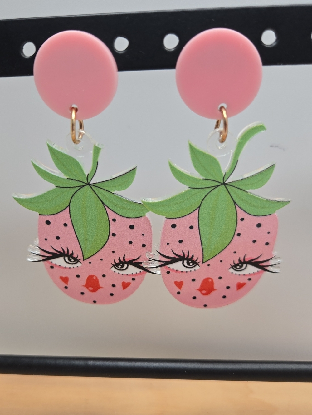 Cute Pink Strawberry Face Drop Earrings